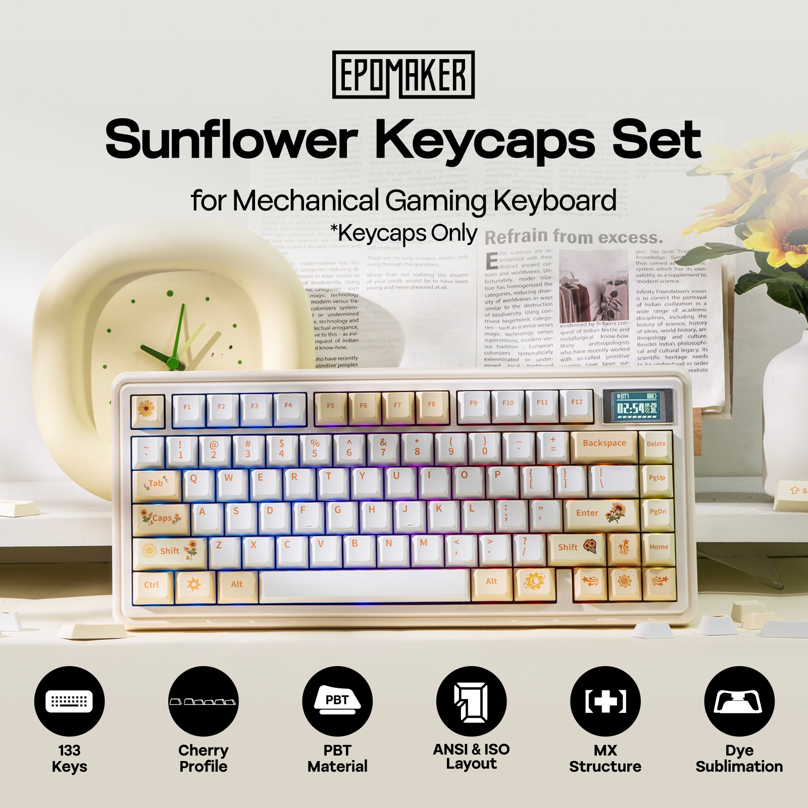 EPOMAKER Sunflower Keycaps Set - Gaming Keyboard Typewriter 评论和价格