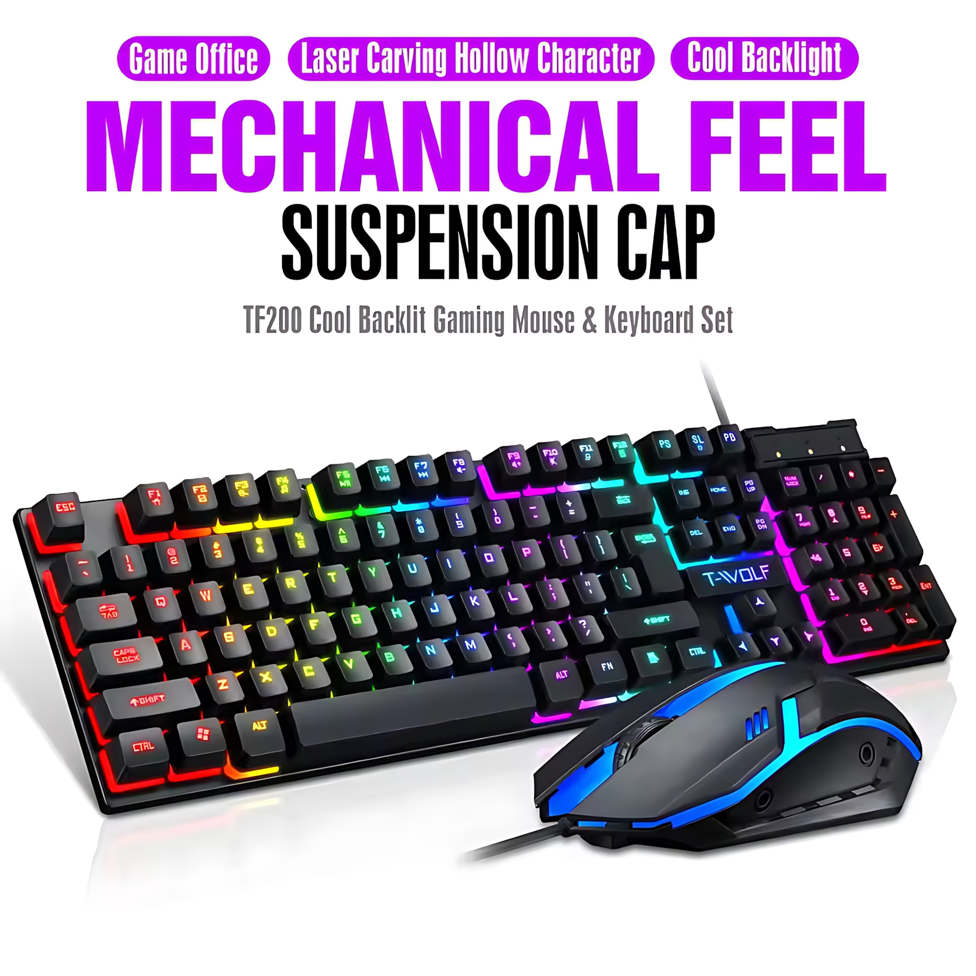 Rainbow Backlit Wired Keyboard - Gaming Keyboard Bundle 评论和价格