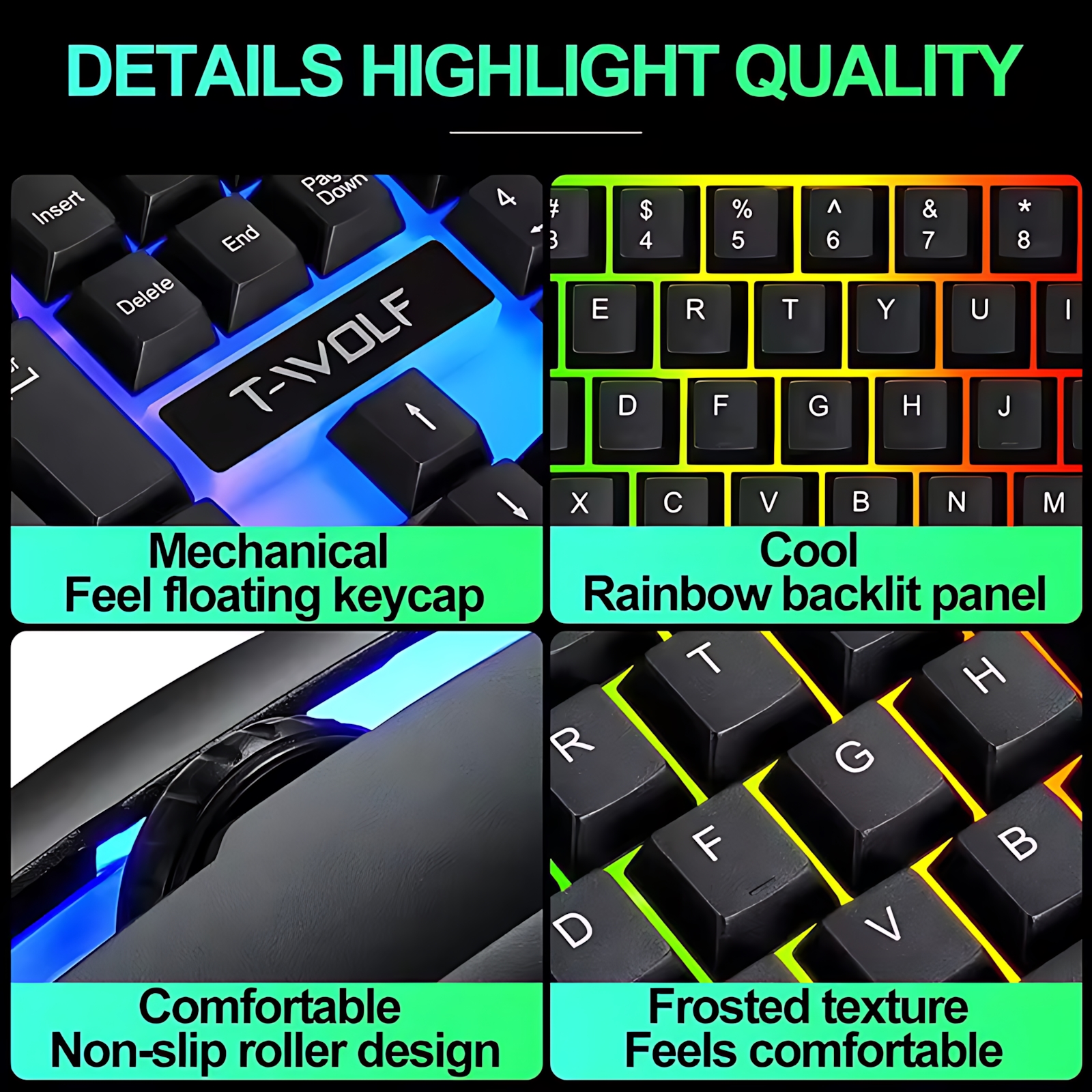 Rainbow Backlit Wired Keyboard - Gaming Keyboard Bundle 评论和价格